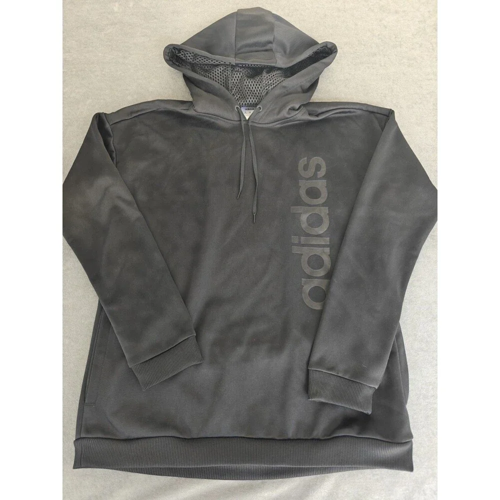 Adidas Hoodie Men's Small Black Pullover Logo Sweatshirt Fleece Lined